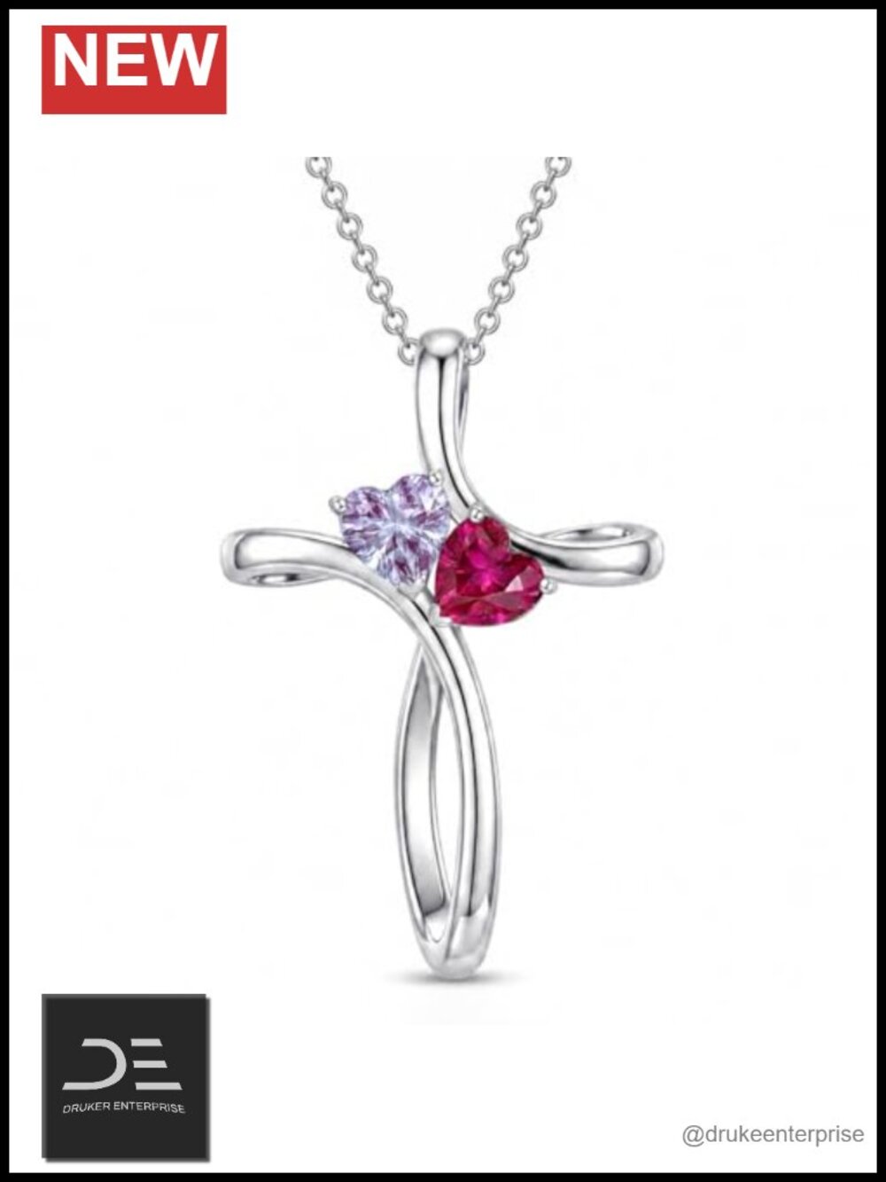 18K White Gold Plated Cross Necklace for Women, Heart Pendant, Adjustable